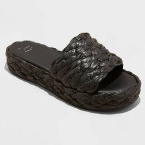A New Day Women's Flatform Slide Slip-On Double Strap  Black Sandals